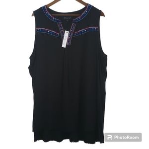 NWT Whispers New York Black High Neck Embroidered Sleeveless Top size 2X